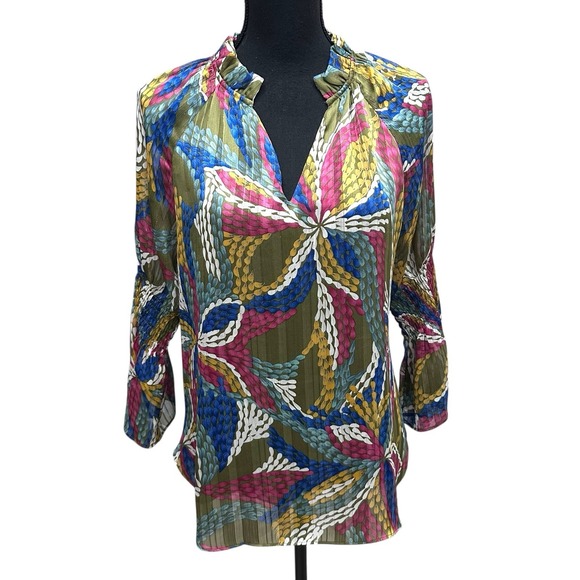 Jade Melody Tam Blouse Multi Color Print Size Small 3/4 Sleeves Colorful Boho - Picture 10 of 10